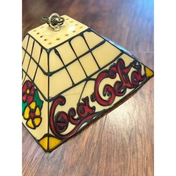 Vintage Coca-Cola Faux Stained Glass Hanging Pendant Light Shade Plastic Soda